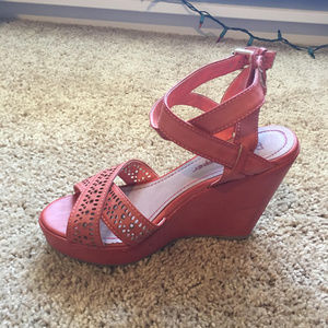 Pink and Pepper wedge heels laser cut hot pink